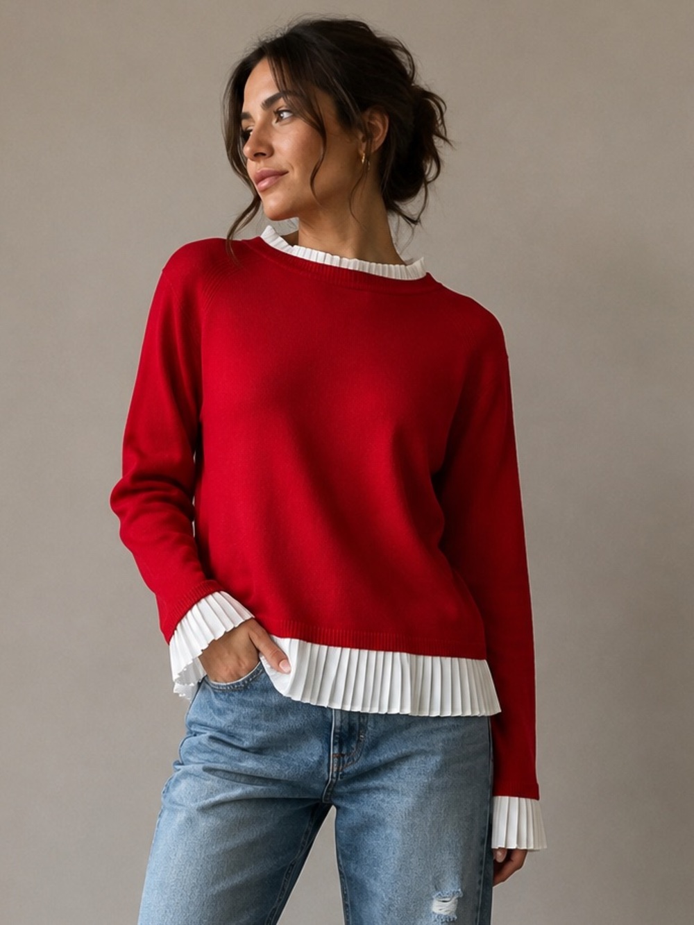 NWT - Vila Milano Lush Collection Sweater w. Pleated Ruffle Accents